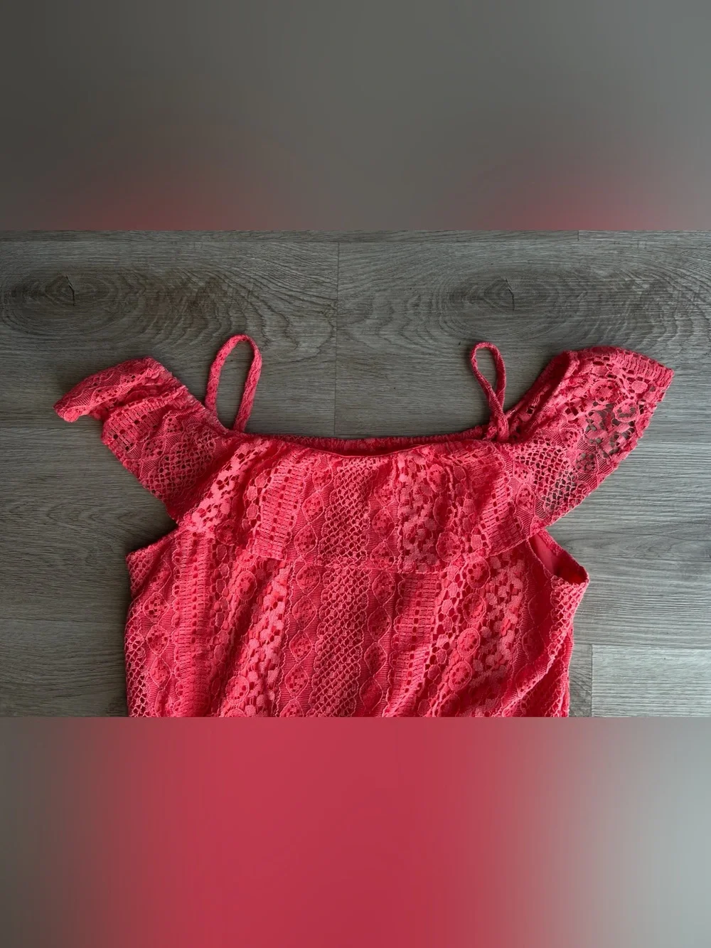 Justice Girls Ruffle Coral Lined Lace Belted Romper Size 20 Off Shoulder